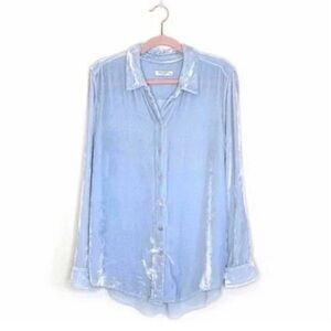 Equipment Femme Ice Blue Women’s XS Crushed Velvet Blouse Silk Blend